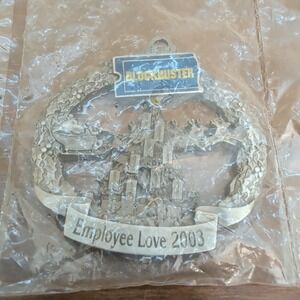Vintage BLOCKBUSTER Video Employee Love 2003 Christmas Ornament in Plastic